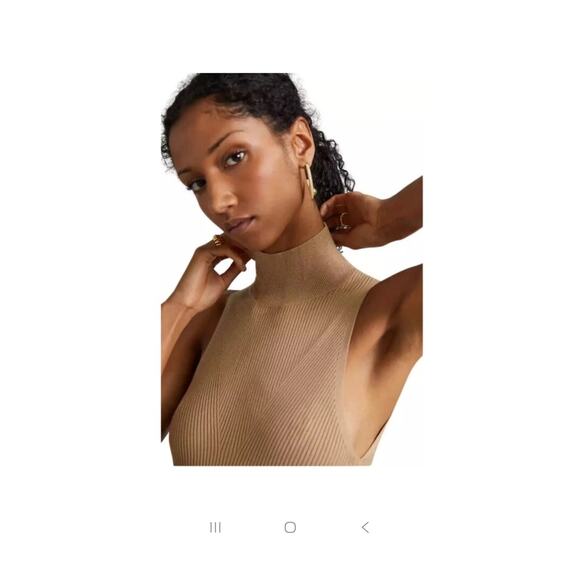 NWT Anthropologie small mock neck midi, bodycon cedar tan dress sz XS - Picture 2 of 8